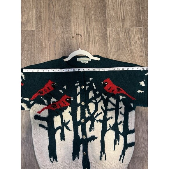 Vintage QUISSETT COVE Cardinal Birds 100% Shetland WOOL Cardigan Sweater Medium - Picture 13 of 14